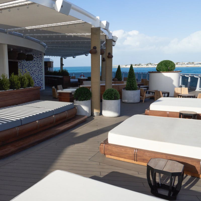 The Dock outdoor seating area with pergola
