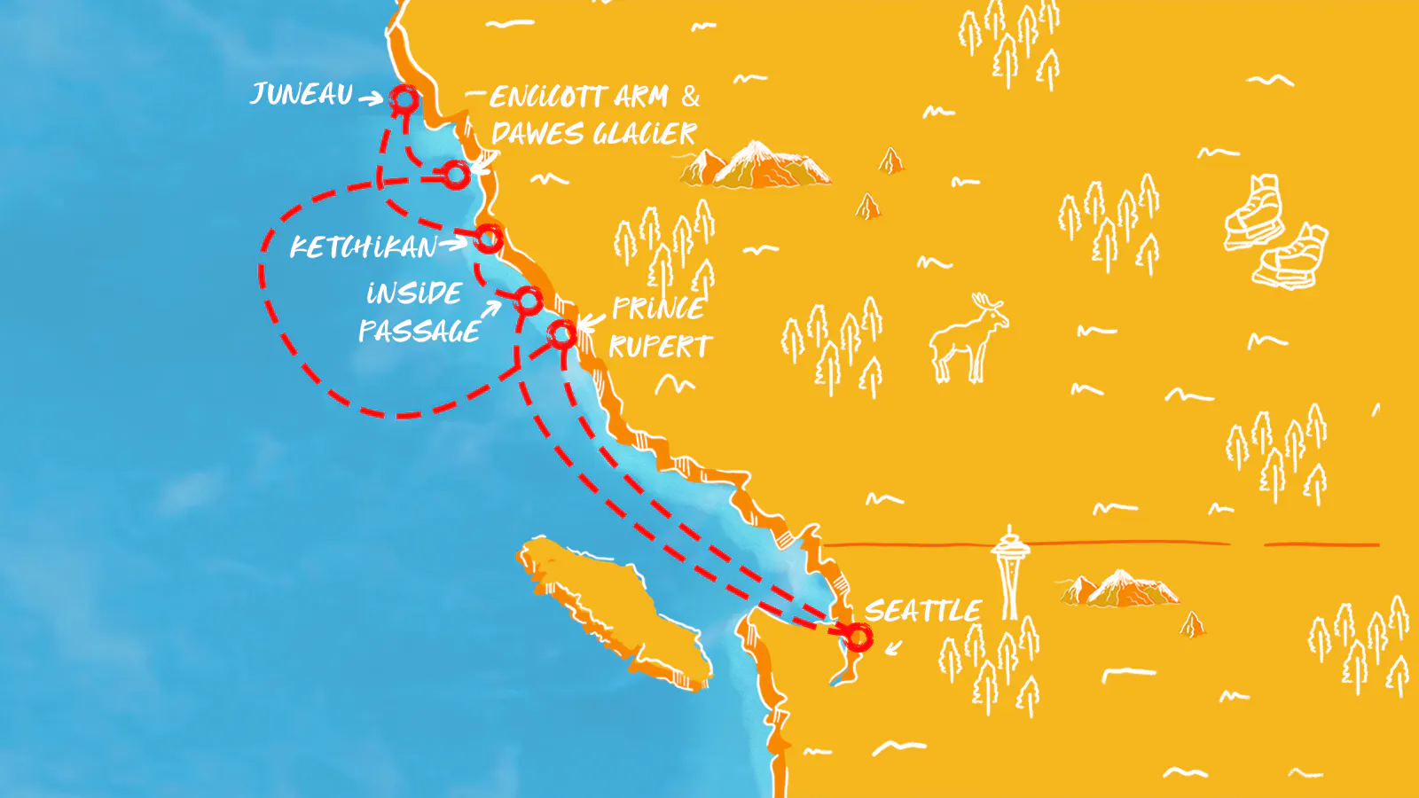 Map of Alaska: Inside Passage & Glacial Fjords itinerary