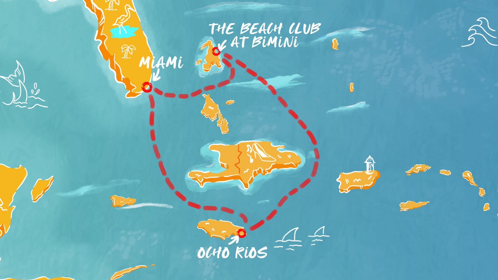 Map of Jamaican Waves & Bimini Breeze itinerary