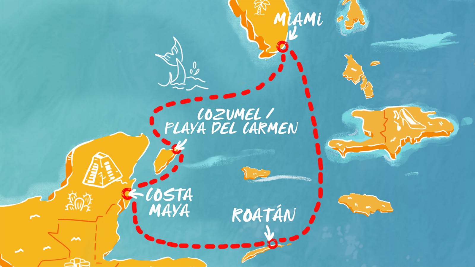 Map of Costa Mayan Caves & Honduran Waves itinerary