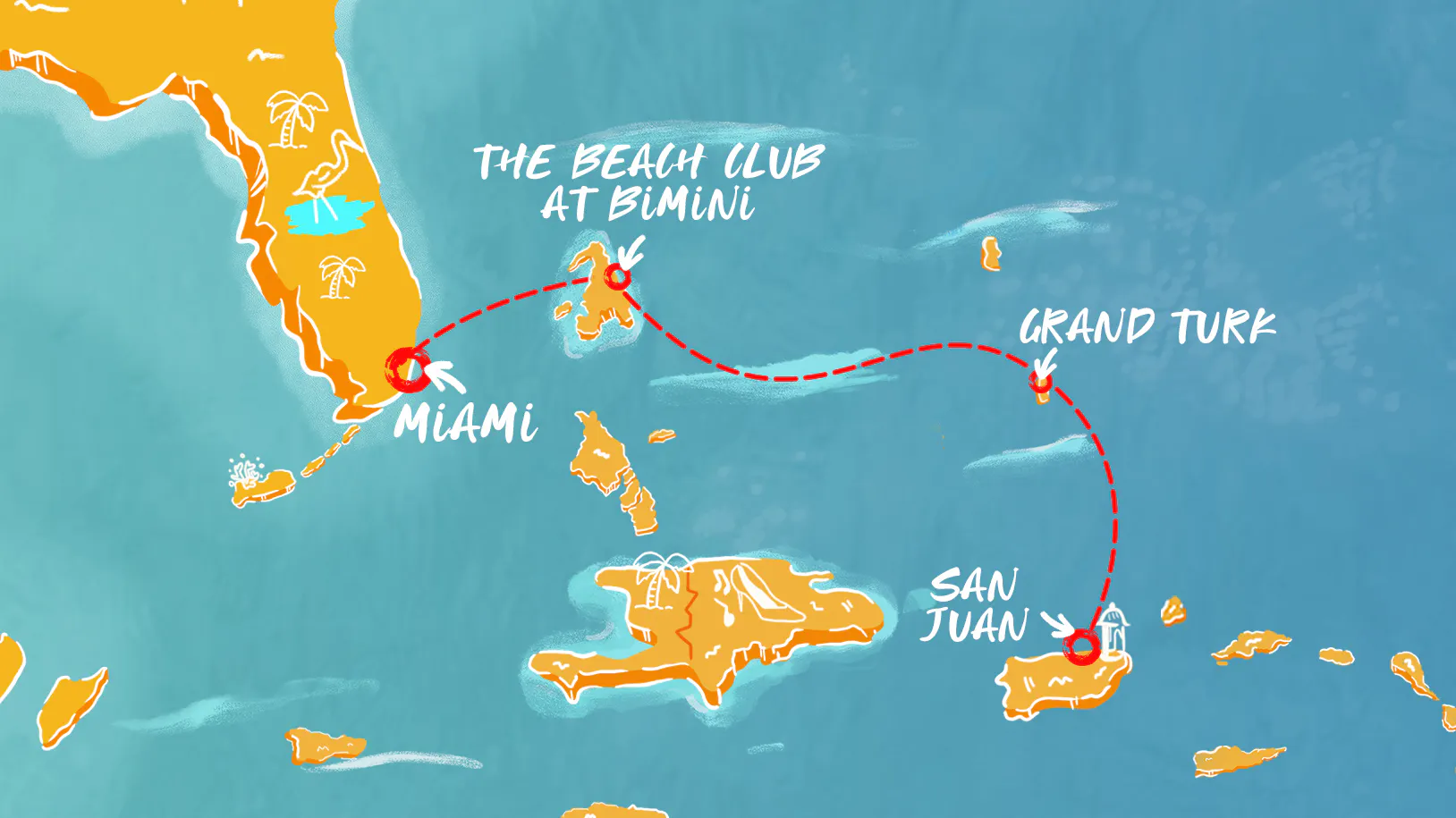 Map of Eastern Caribbean: San Juan to Miami