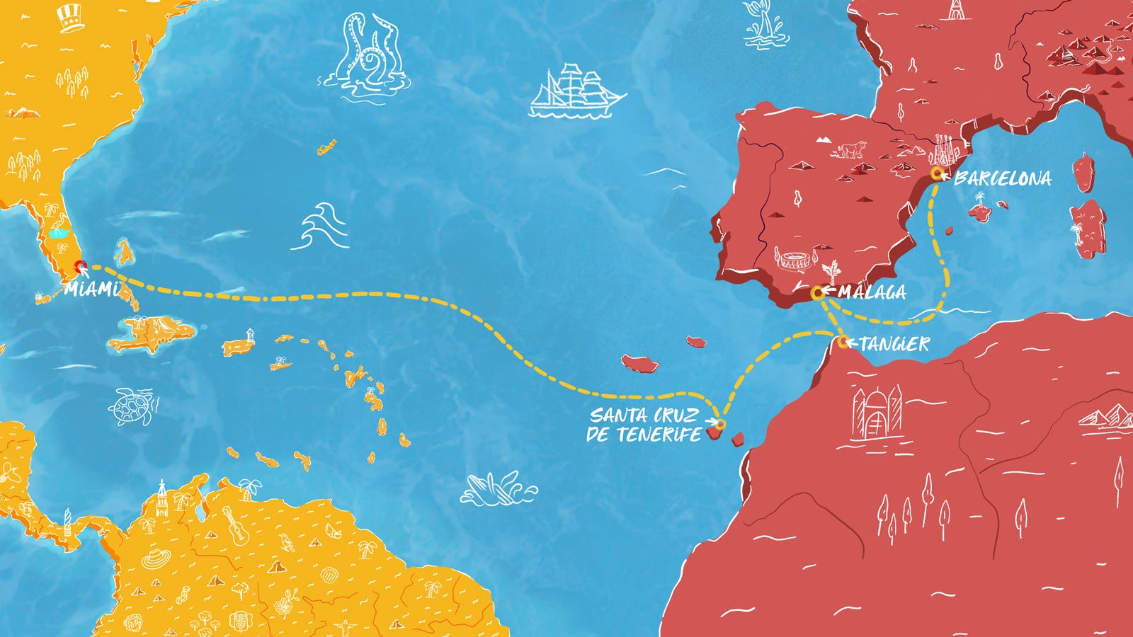 Map of Spain & Morocco Transatlantic itinerary