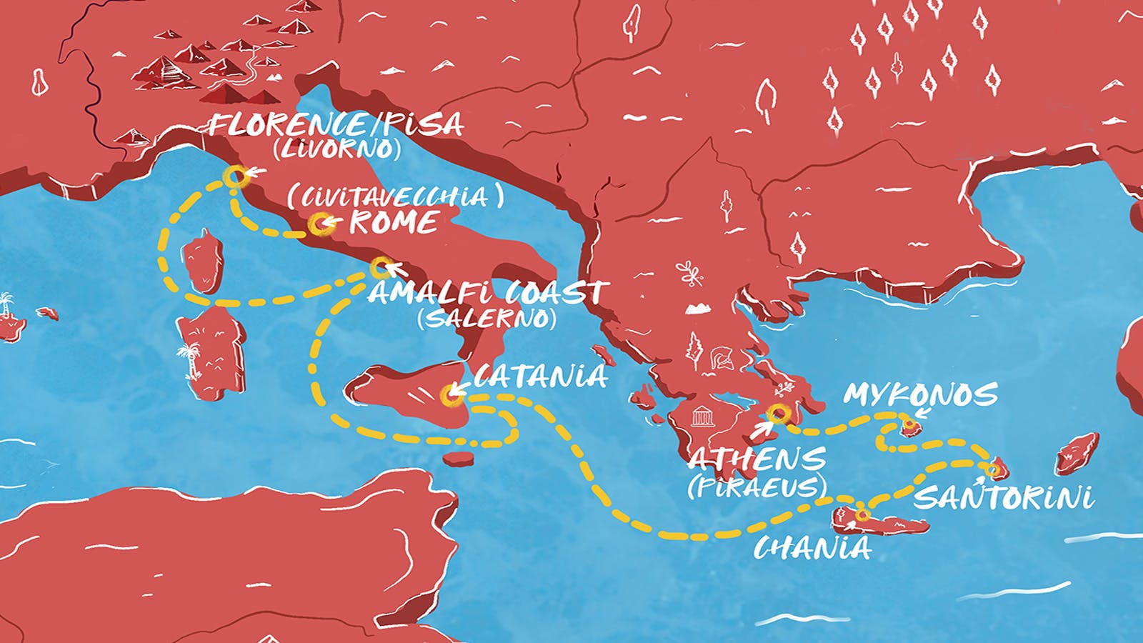 Map of Rome, Florence, Mykonos & More itinerary