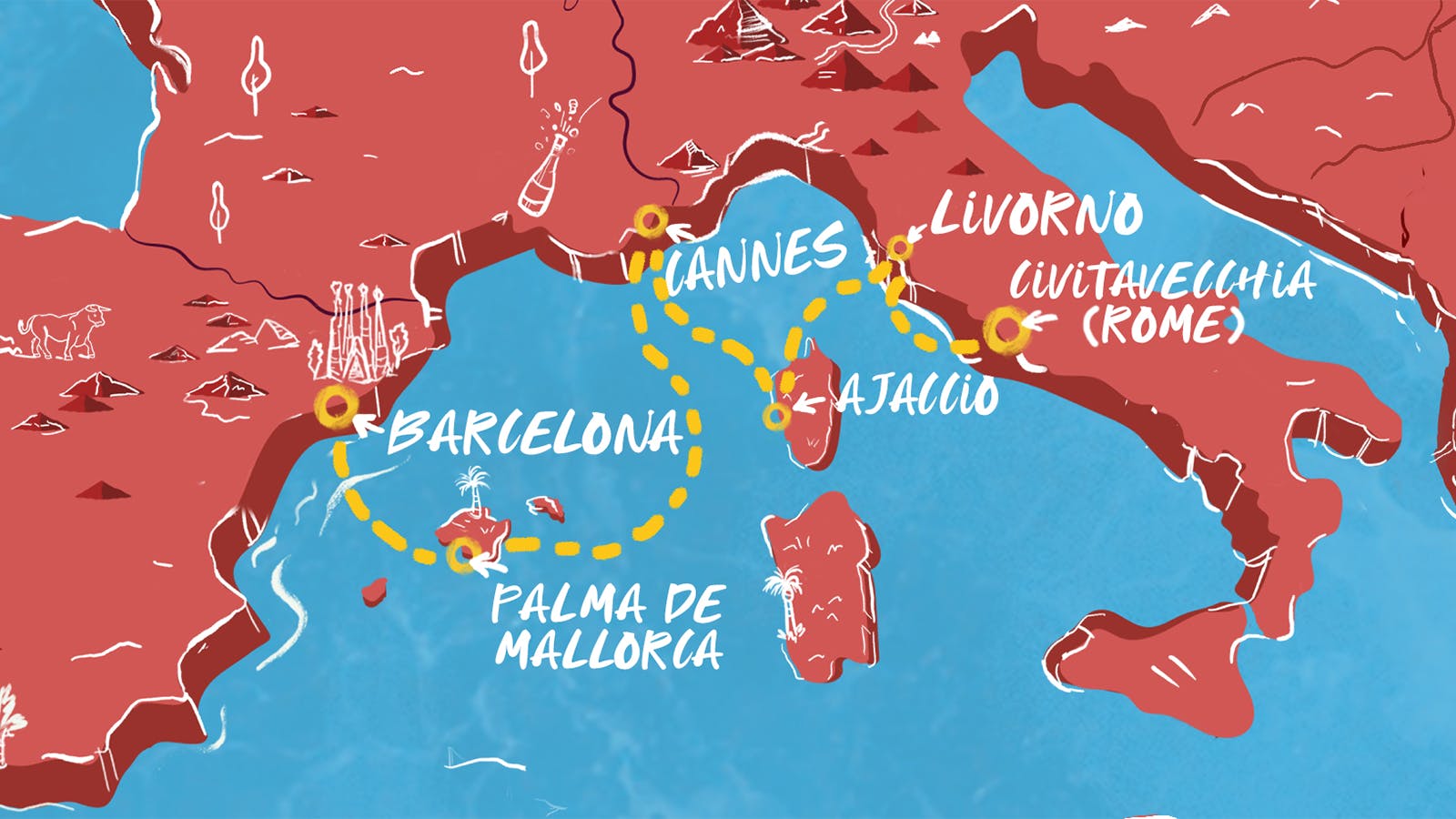Map of Florence, Rome, Palma & More Itinerary