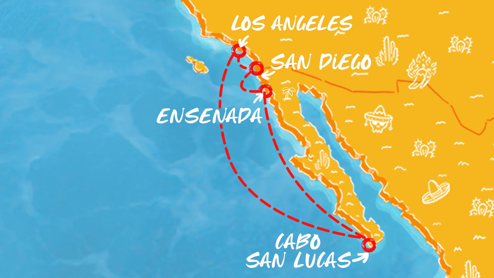 Map of Baja Mexico Halloween Cruise itinerary