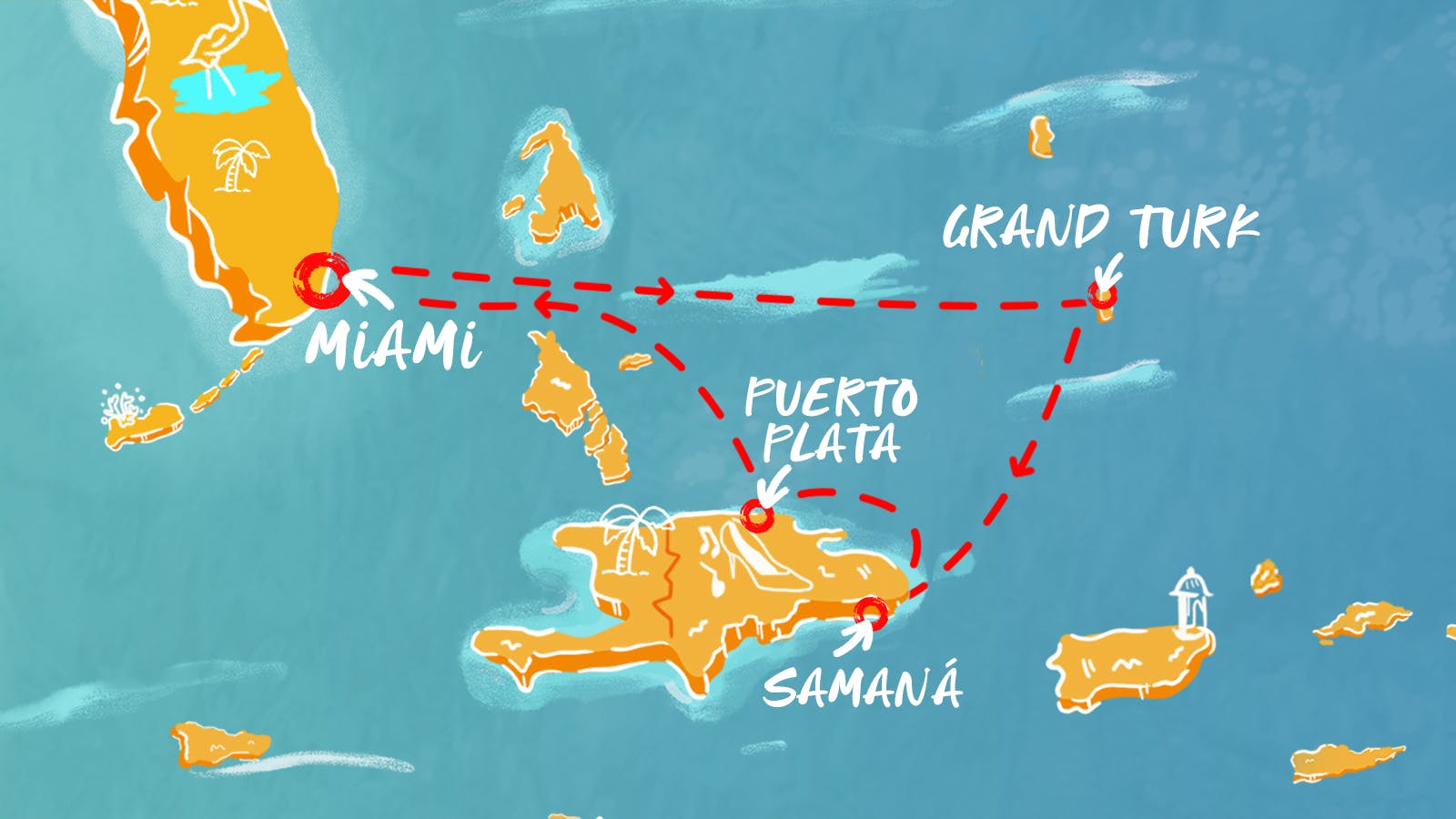 Map of Eastern Caribbean Cruise itinerary