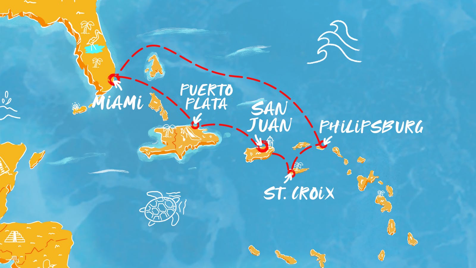 Map of Eastern Caribbean Cruise itinerary