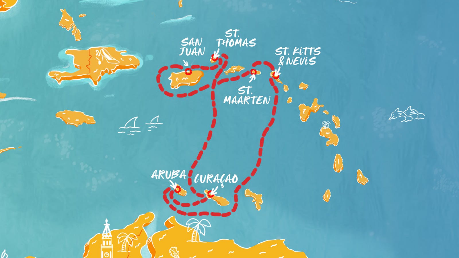 Map of Thanksgiving: St. Isles, Aruba & Curaçao itinerary