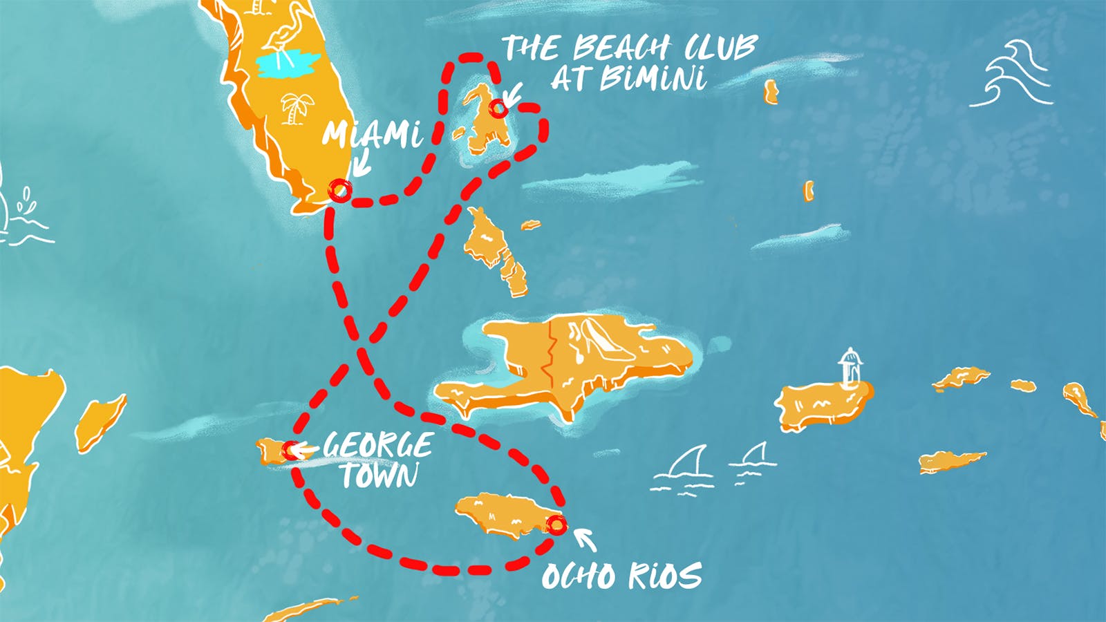 Map of Cayman Isles & Jamaican Miles itinerary