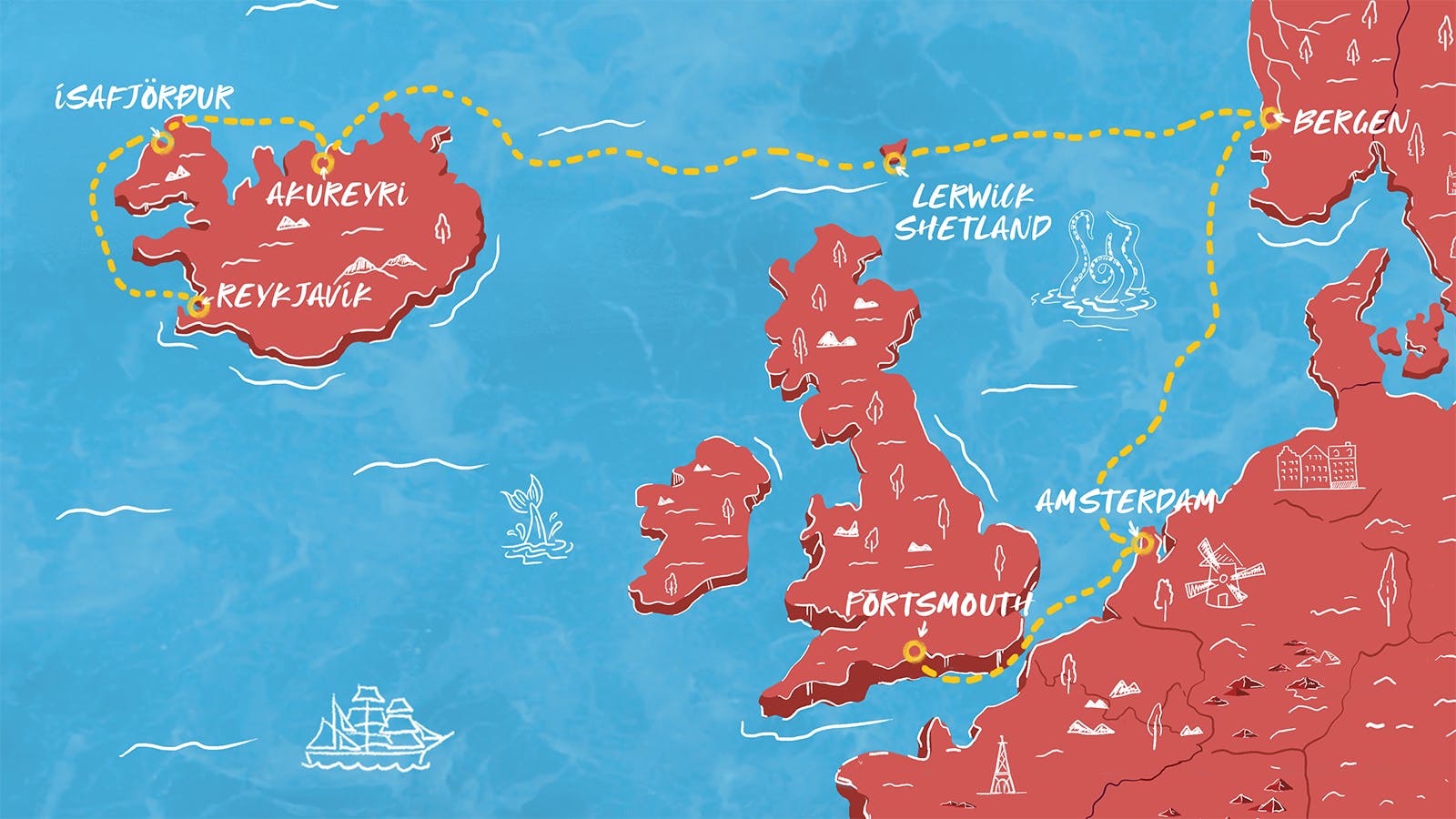 Map of England to Iceland & Norway Itinerary