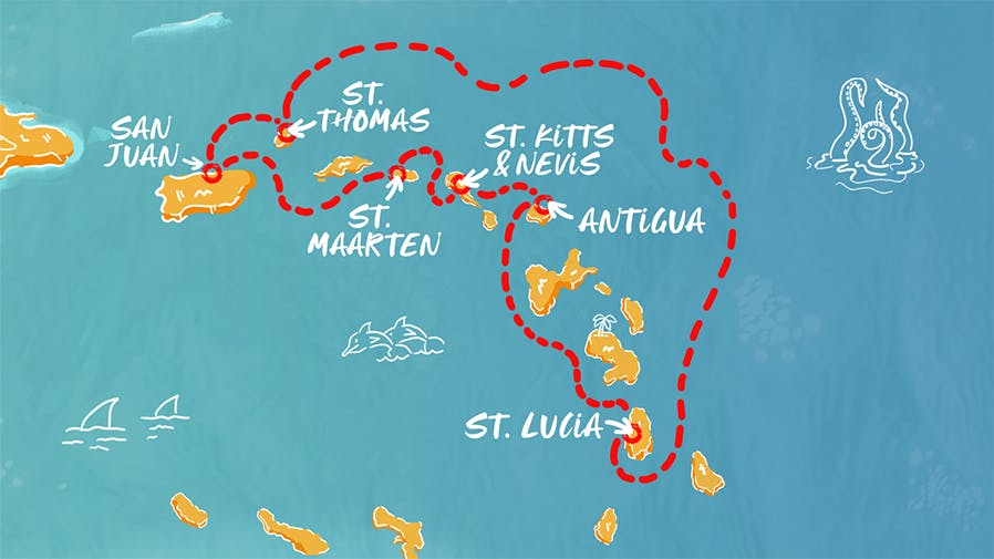 Map of Antigua & the St. Isles itinerary