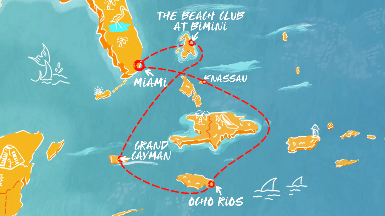 Map of Western Caribbean & Bimini New Year's itinerary