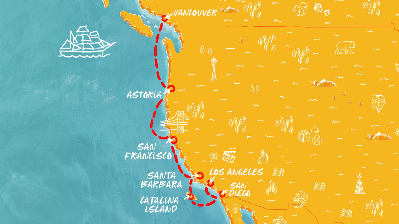 Map of Vancouver Down the Cali Coast itinerary
