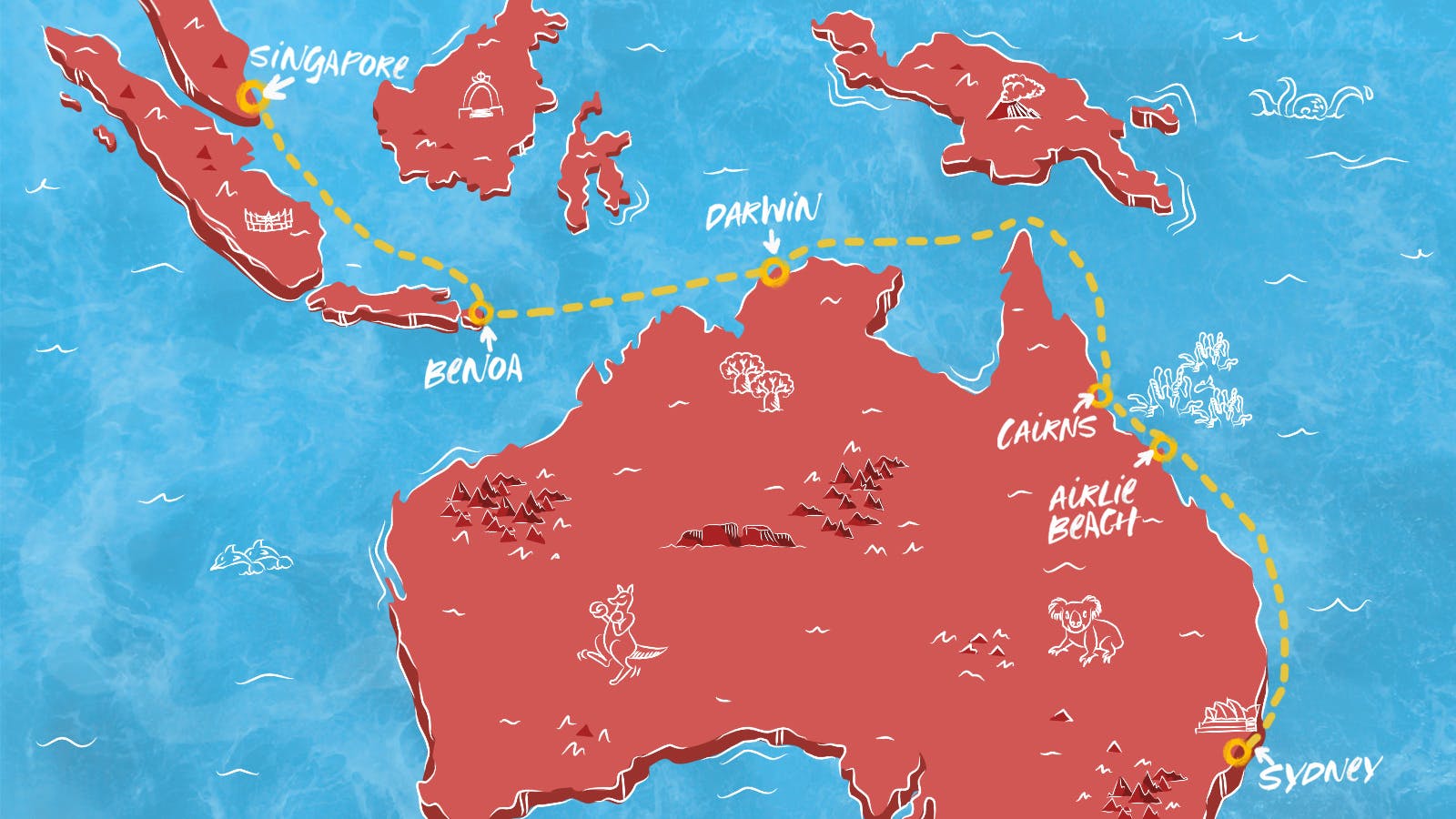 Singapore Bali And The Gold Coast Itinerary Map