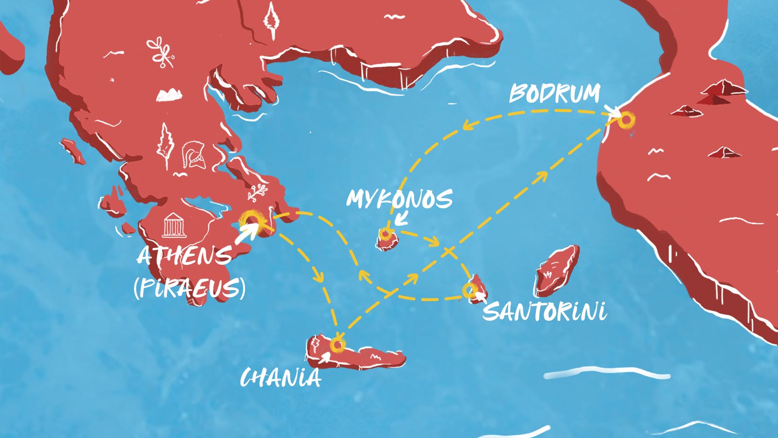 Map of Greek Isles & Mykonos Overnight itinerary