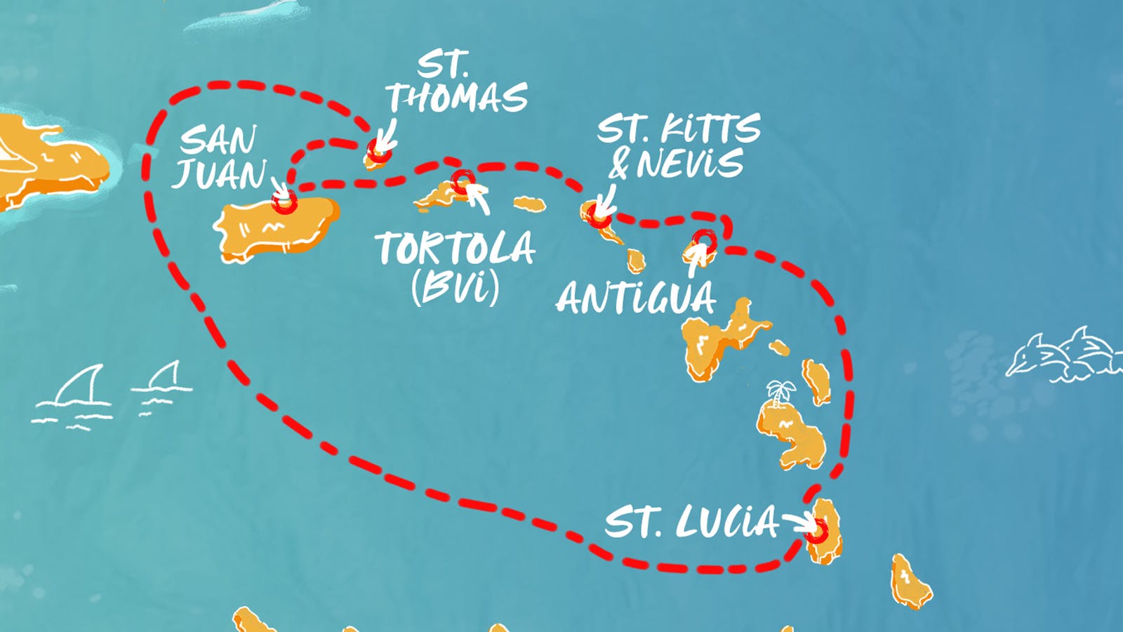 Map of Thanksgiving in the Lesser Antilles itinerary