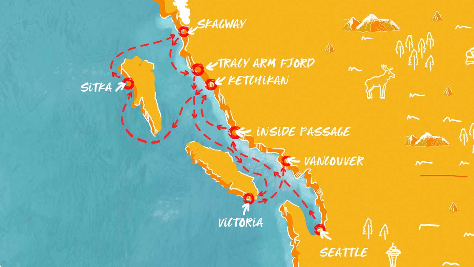 Map of Alaska: Seattle to Vancouver itinerary