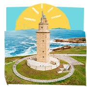 La Coruna Spain Port collage of historical site ocean and sunset