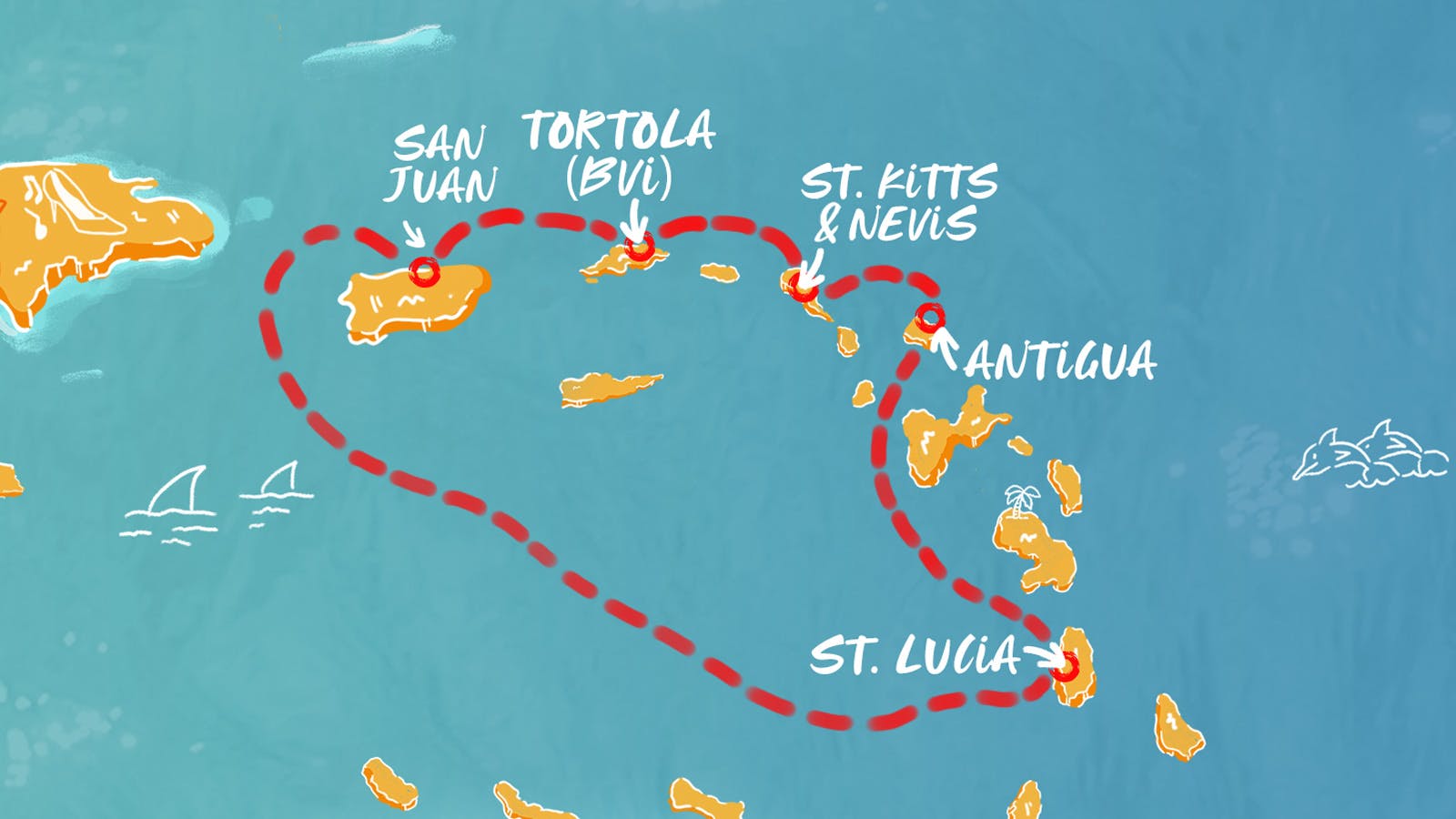 Map of Caribbean East: Virgin & Saint Isles itinerary