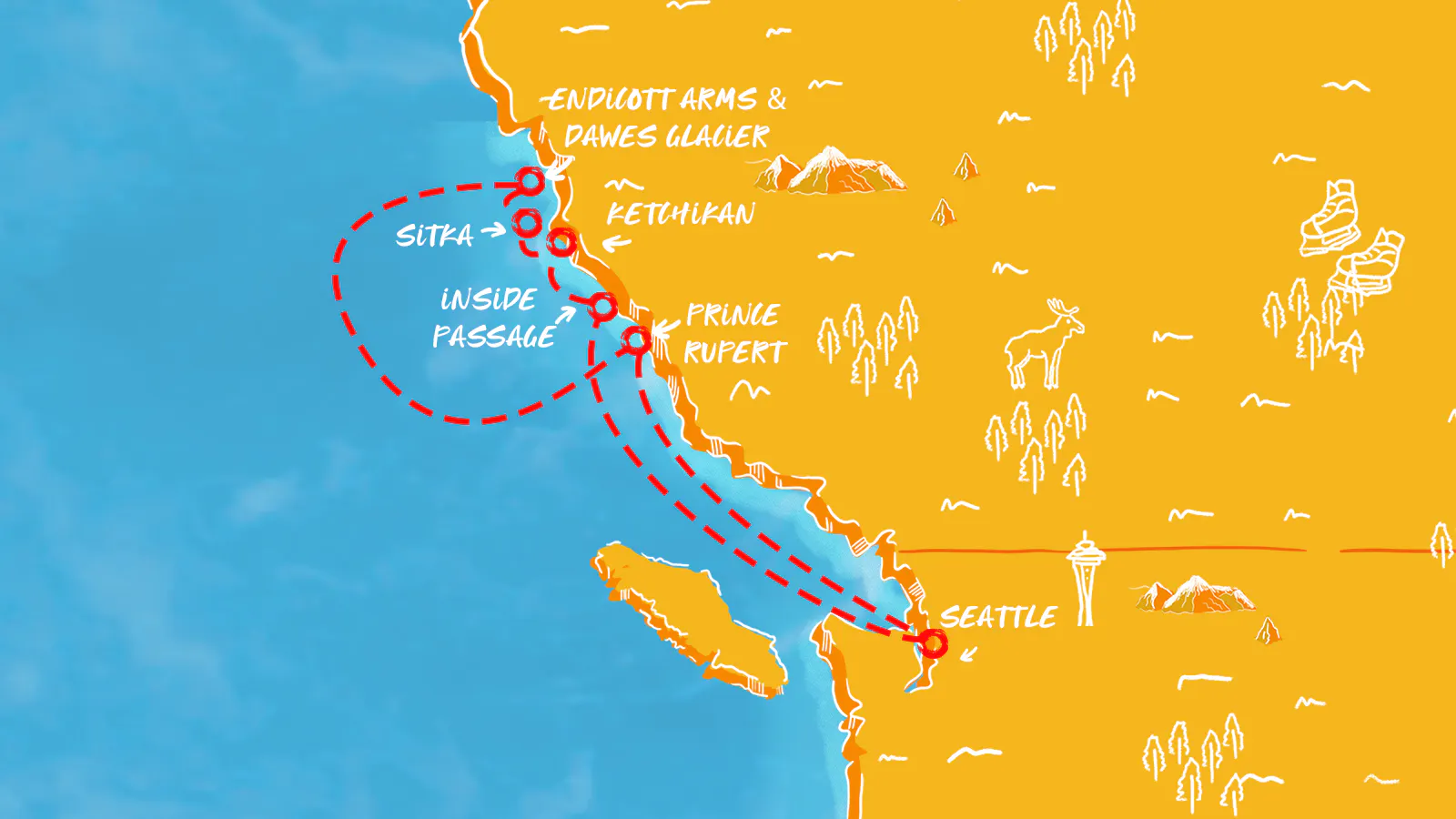 Map of Alaska: Inside Passage & Glacial Fjords itinerary