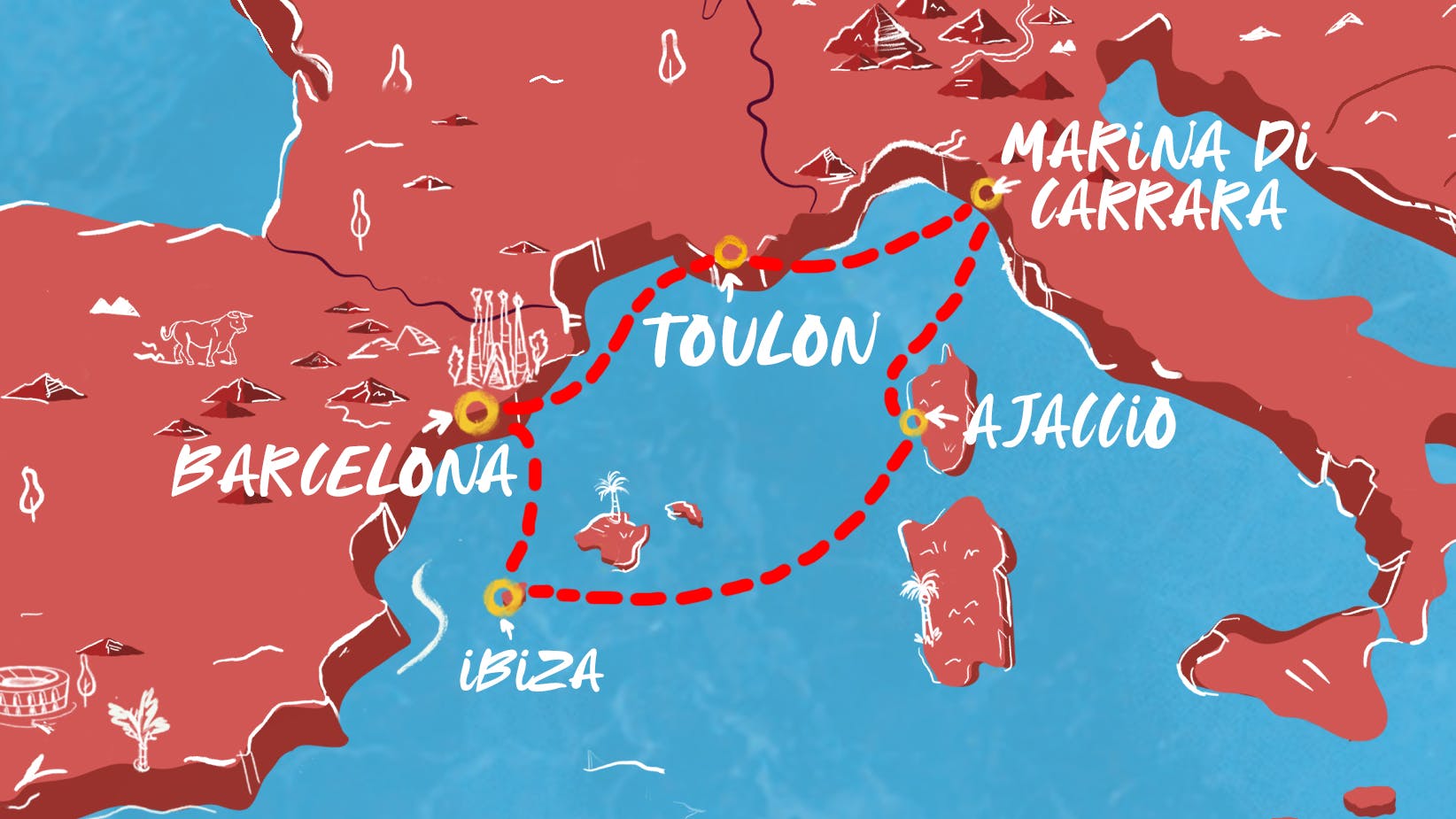 Map of Coastal Gems: Italy, France & Spain itinerary