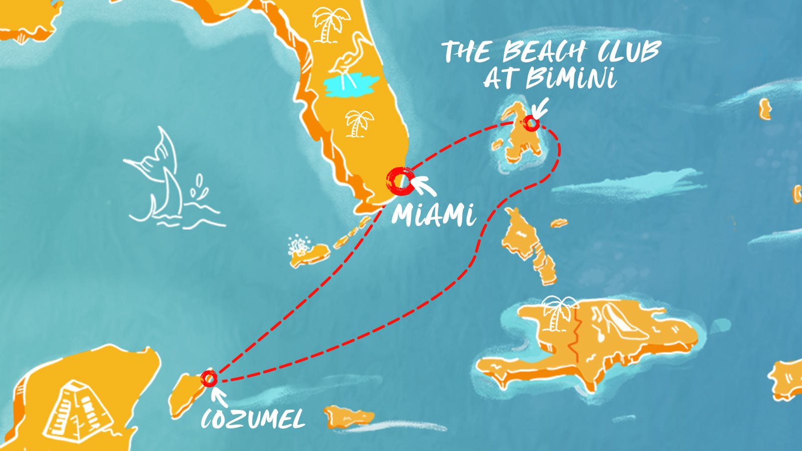 Map of Mexico & Bimini Beach Club Holiday itinerary