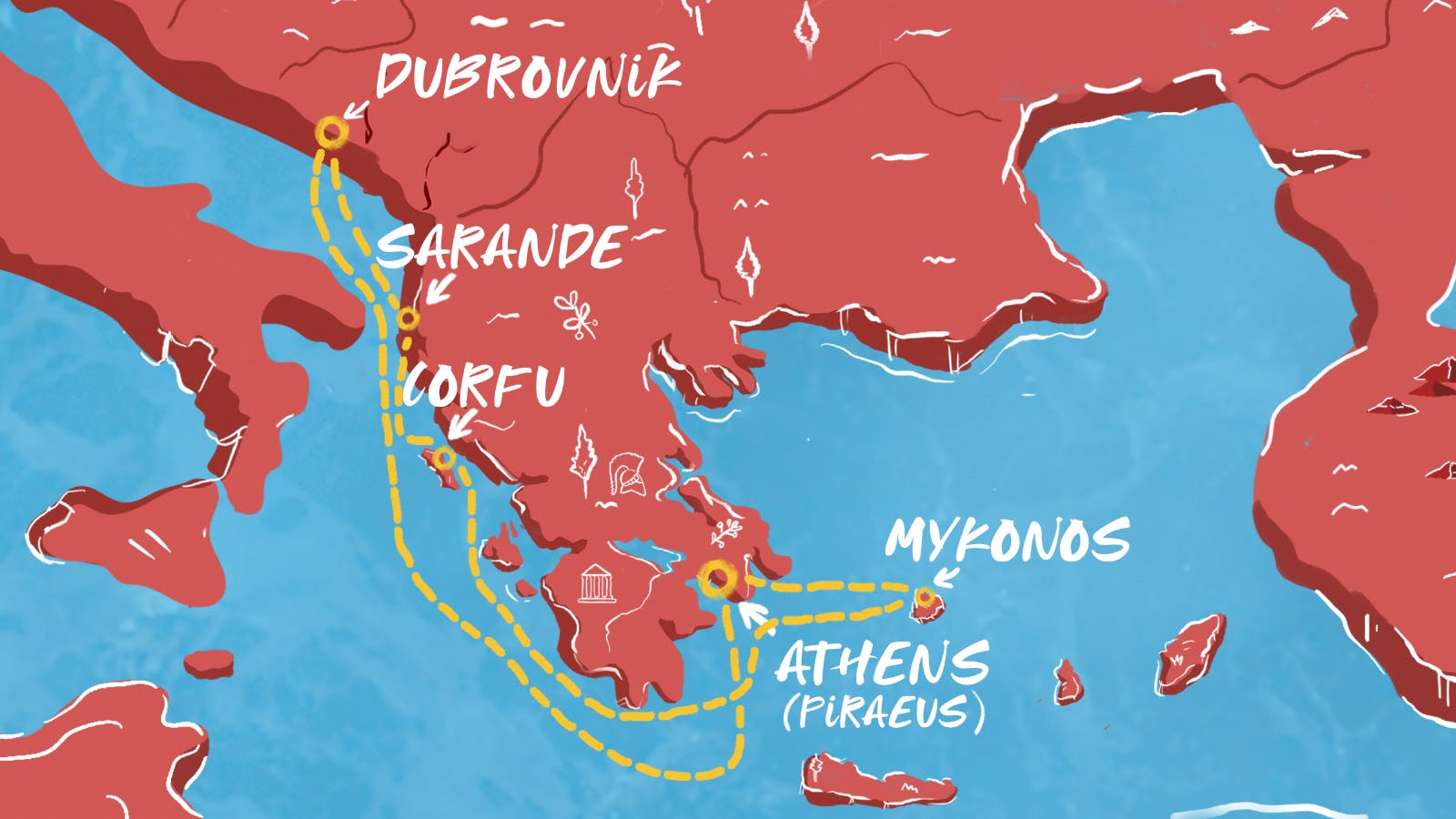 Map of Adriatic, Albania and Mykonos Magic Itinerary