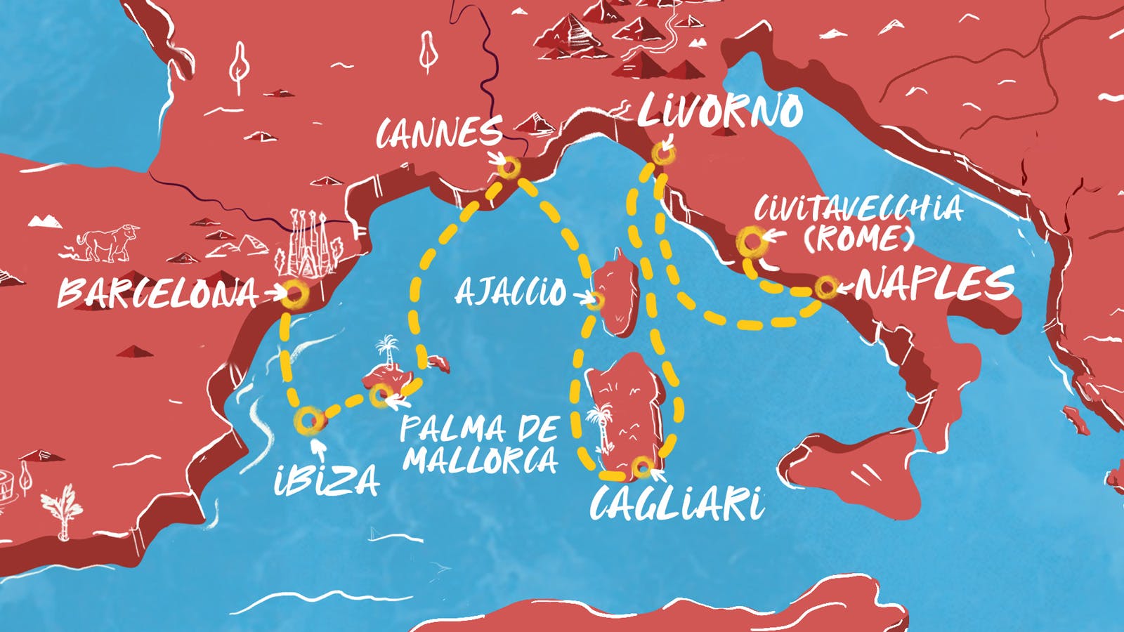 Barcelona to Cannes, Rome & Tuscany map itinerary