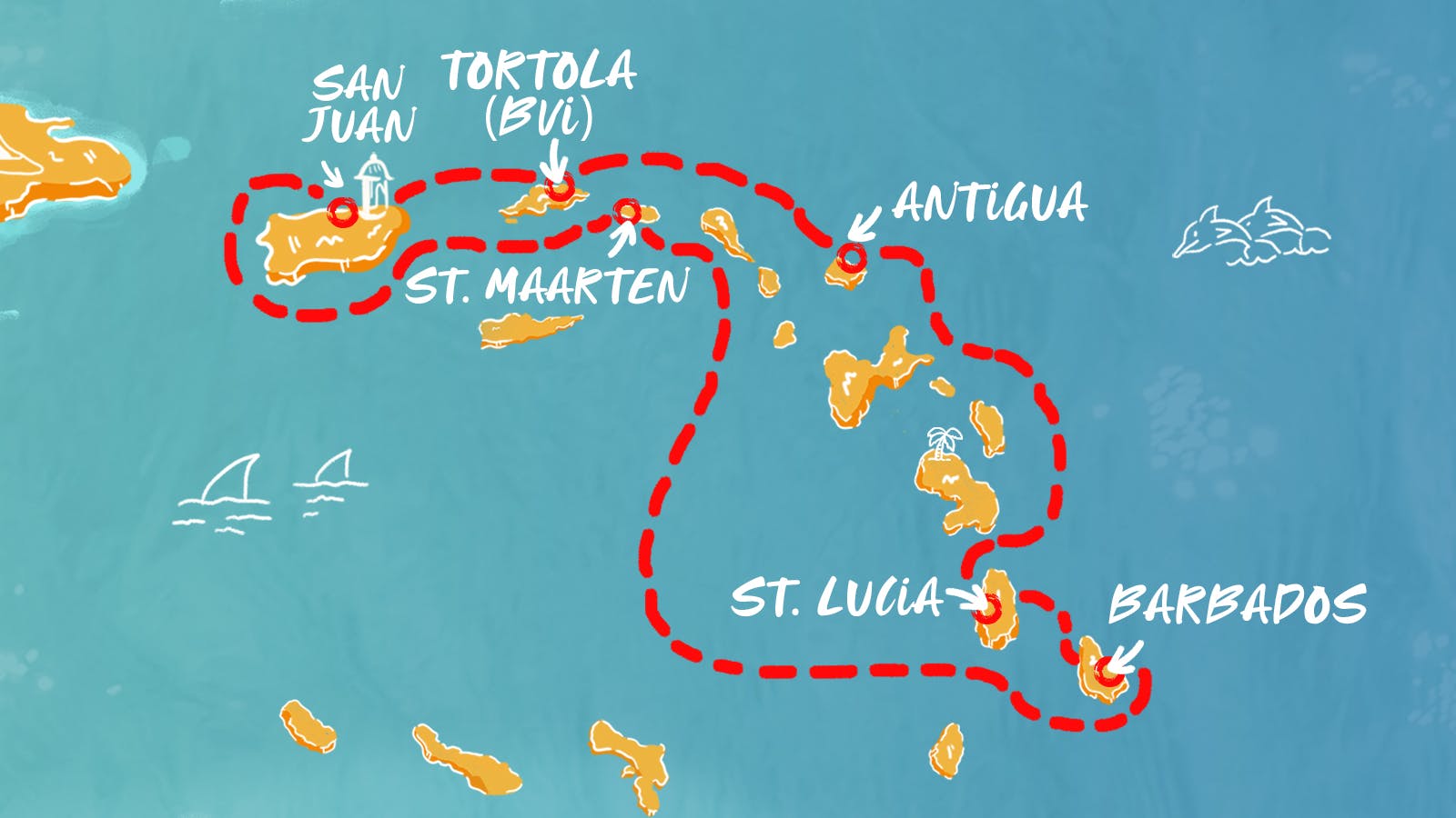 Map of Saint (Isles) & Seas of the Caribbean itinerary