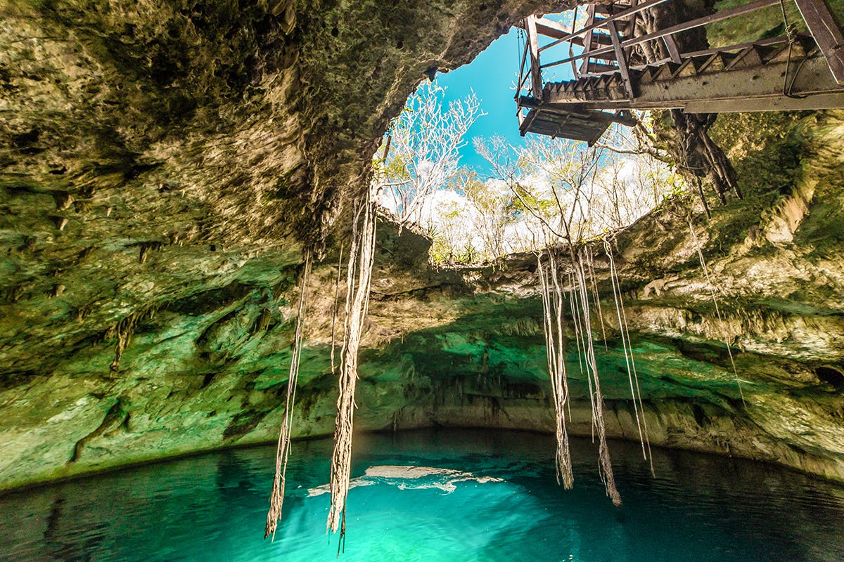 Underground river and cavern with stairs