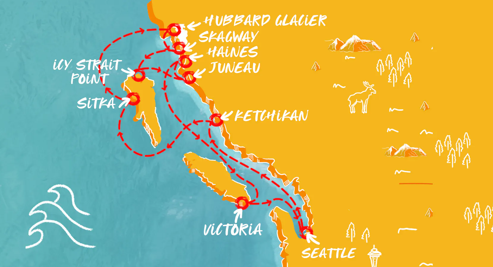 Map of Alaska: Inside Passage & Hubbard Glacier itinerary
