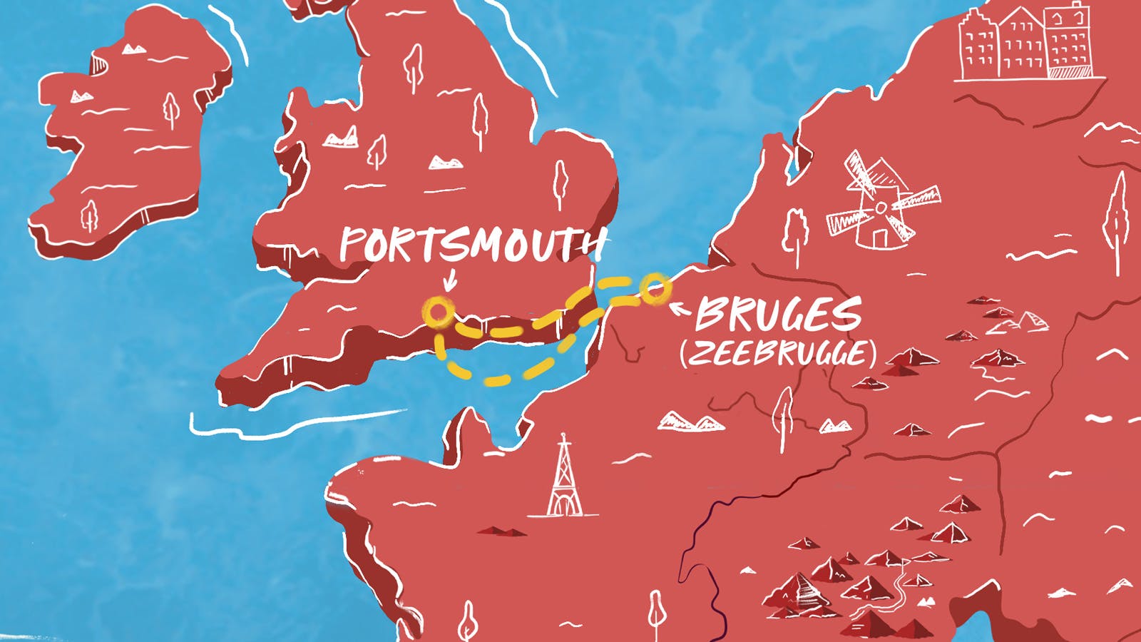 Map of Portsmouth to Zeebrugge (& back) itinerary