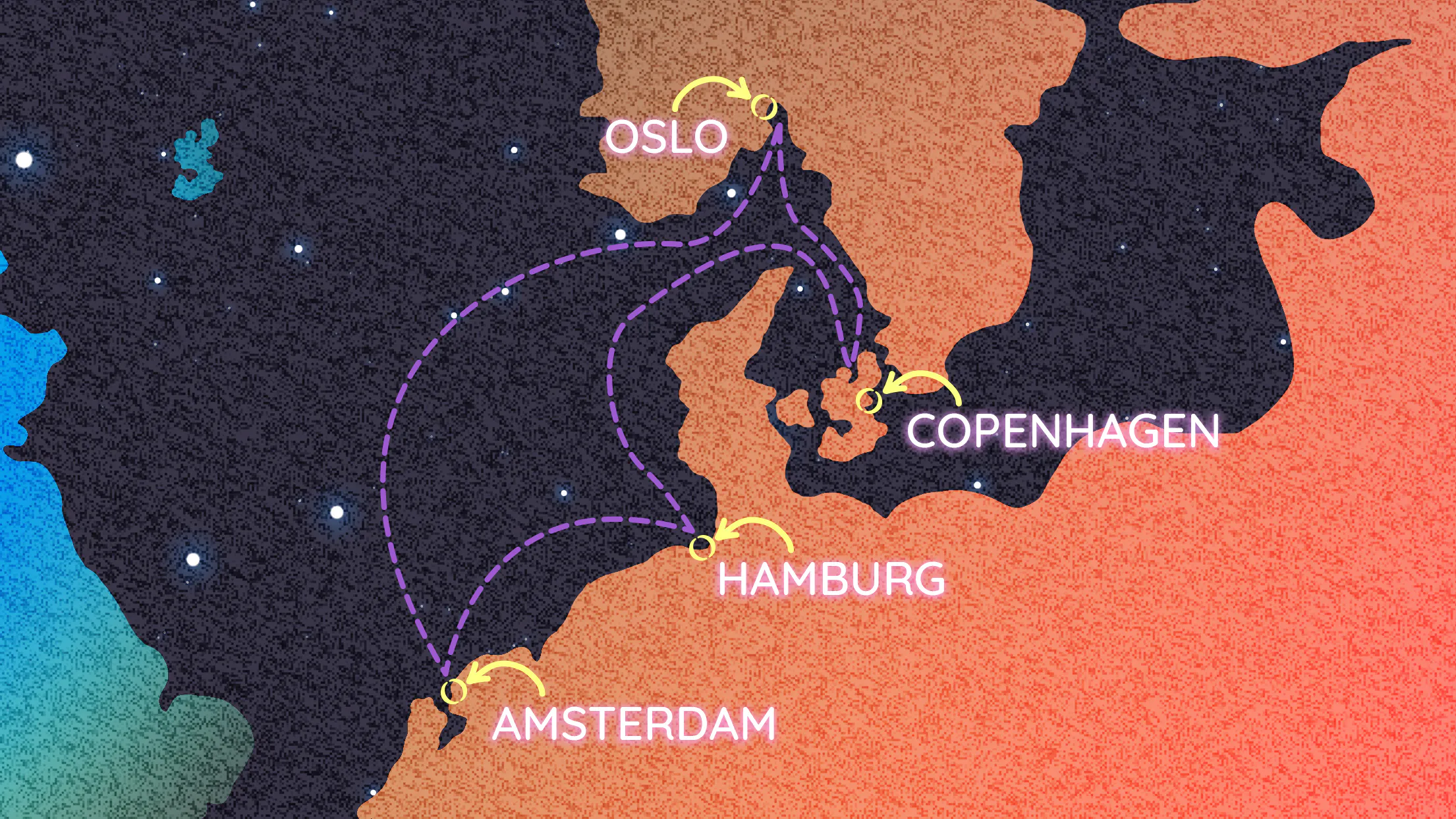 Map of Scandinavia & Hamburg itinerary
