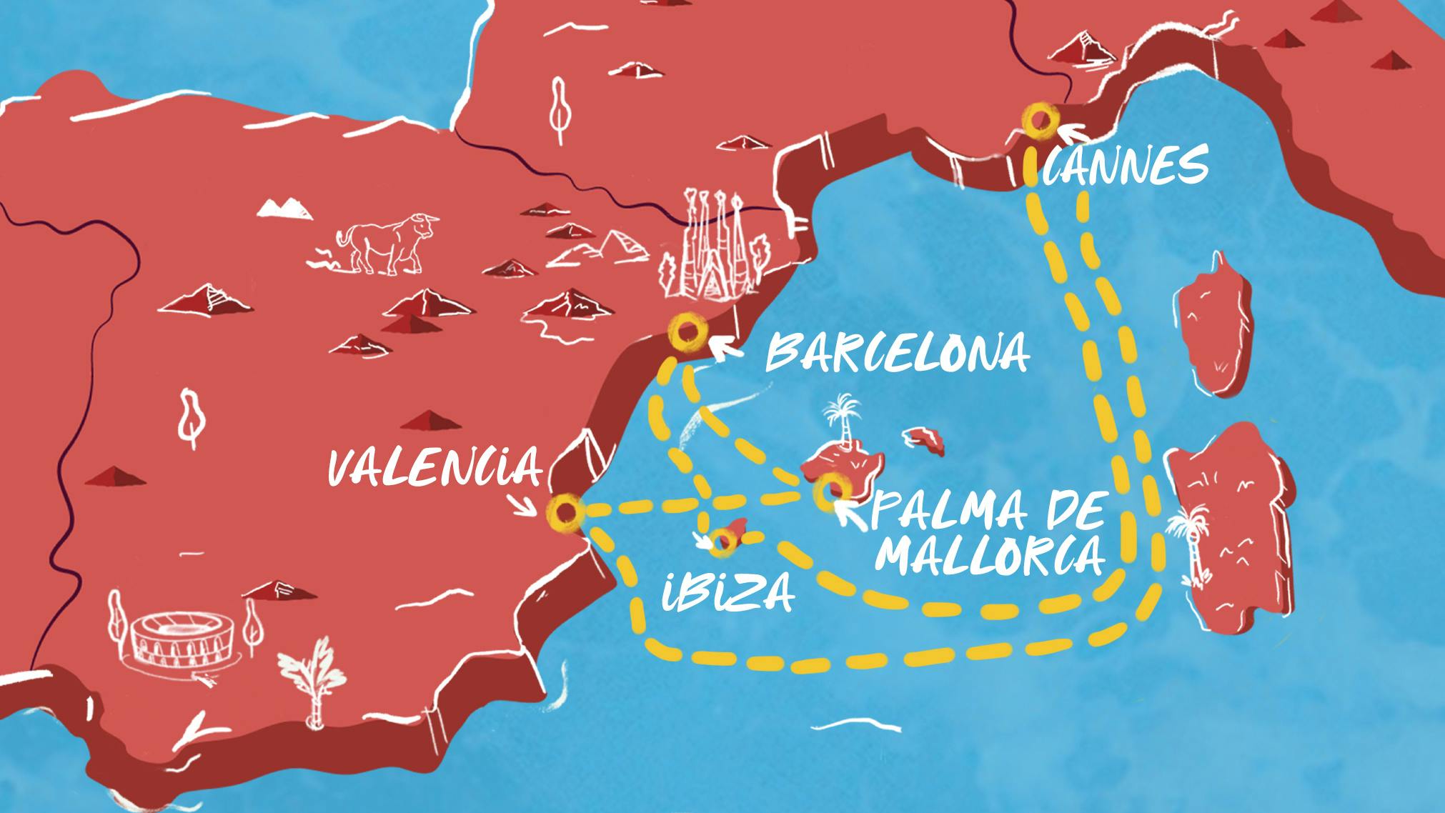 Map of Spanish Serenity to French Daydreams itinerary