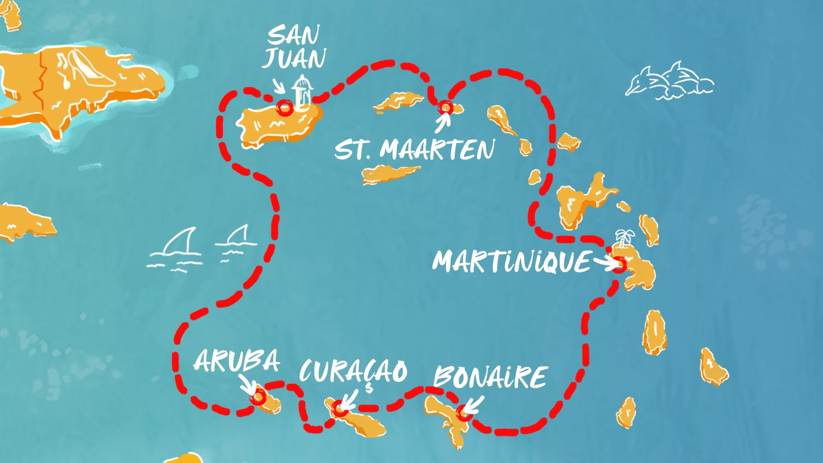 Map of Puerto Rico to Aruba, Bonaire & More itinerary