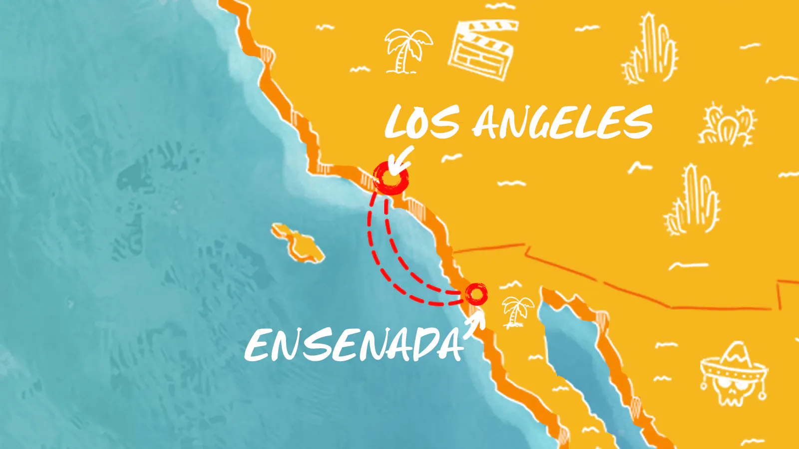 Map of California Coast & Mexico itinerary