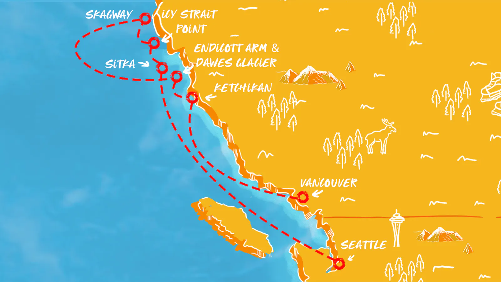 Map of Alaska: Seattle to Vancouver itinerary