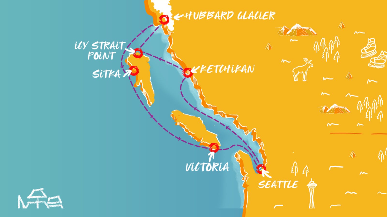 Map of Alaska: Glaciers & More itinerary