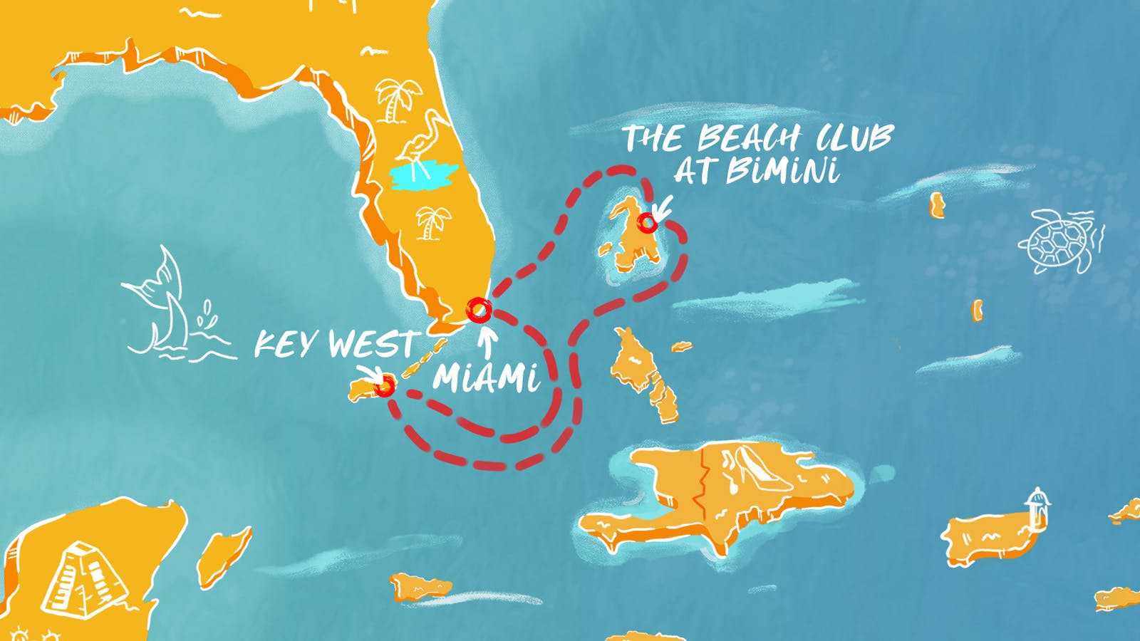 Map of Key West & Bimini New Year's Cruise itinerary