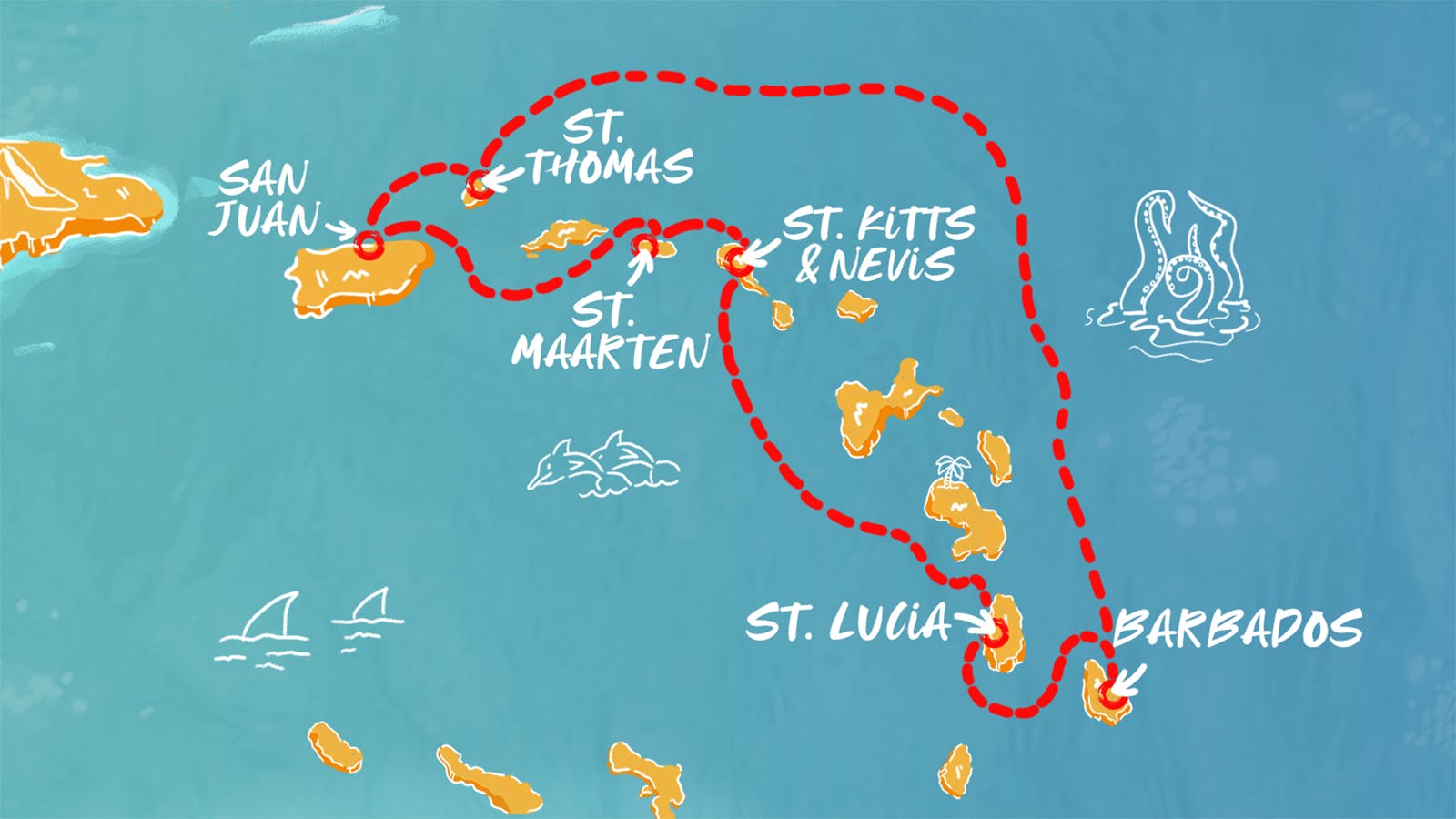 Map of St. Lucia, Barbados & More itinerary