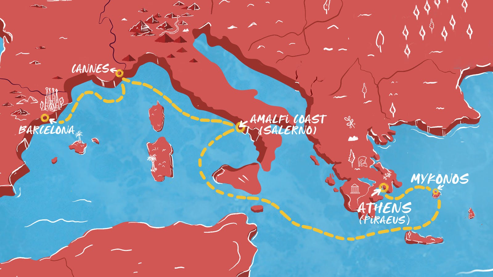 Map of Med Coastal Medley: Athens to Barcelona itinerary