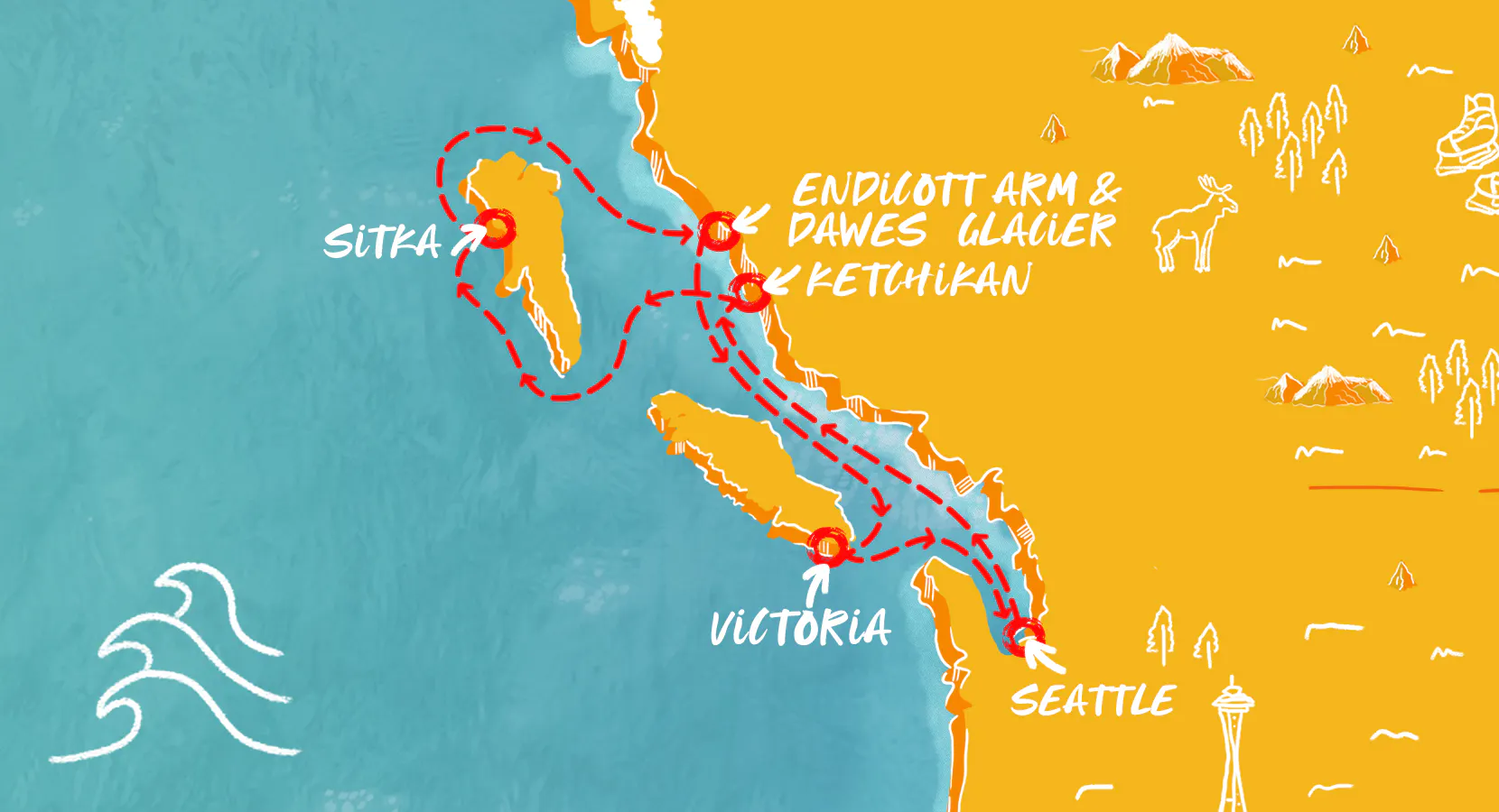 Map of Alaska: Inside Passage & Glacial Fjords itinerary