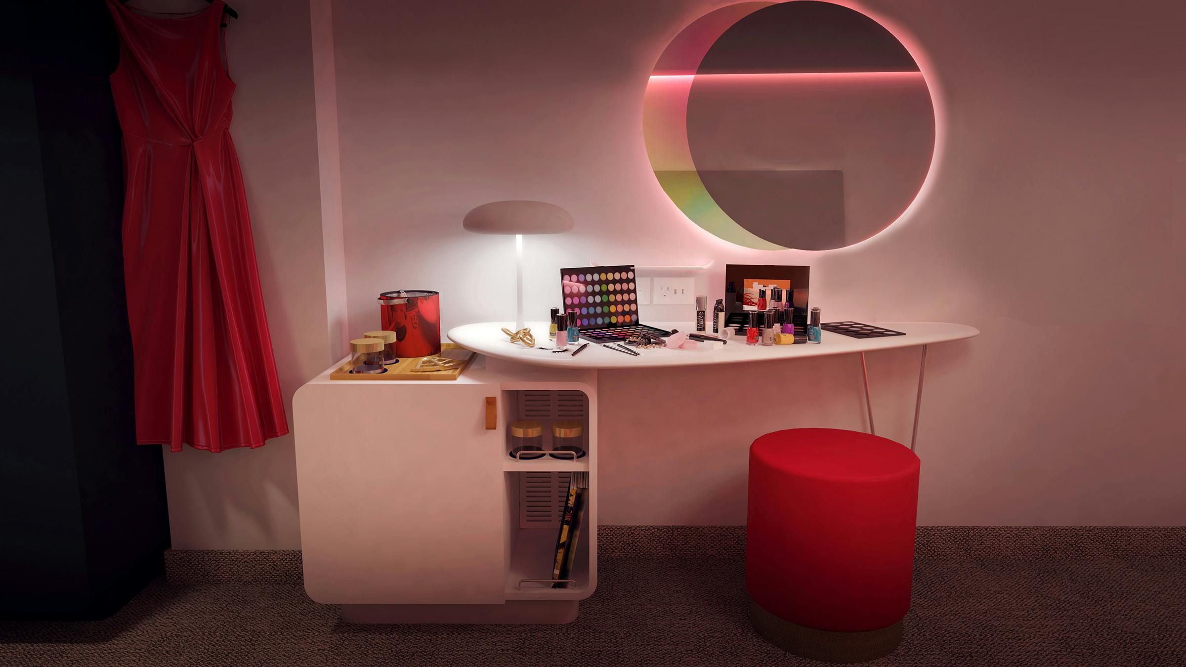 Virgin Voyages Cabin Glam Area