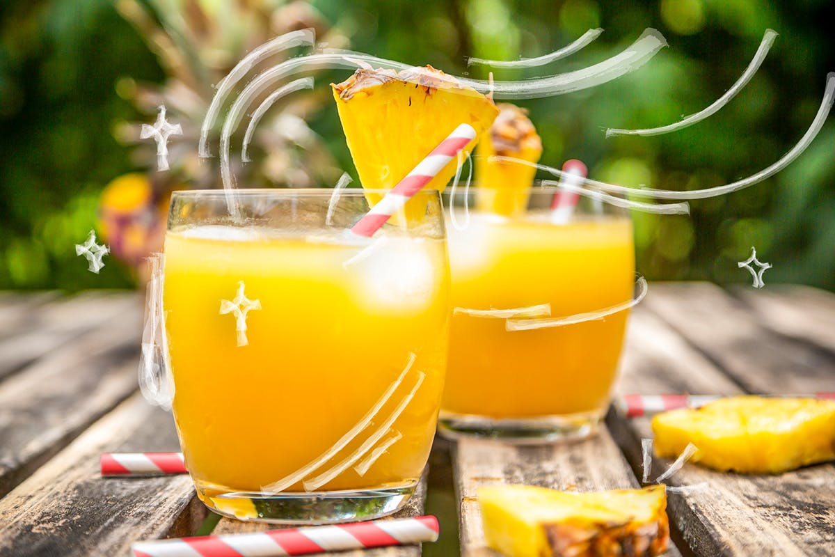 Crafted cocktail on a table.