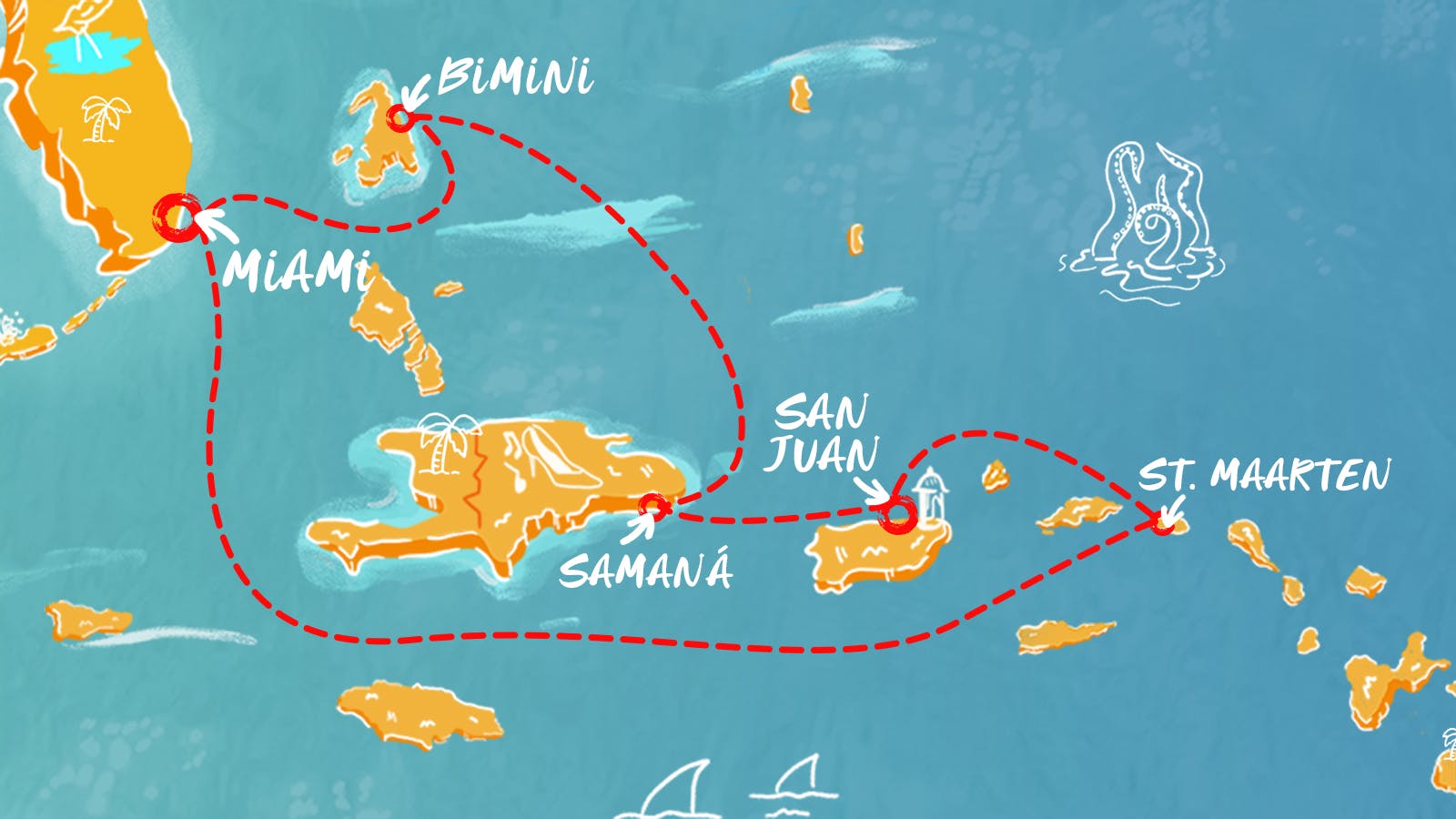 Map of Eastern Caribbean & Bimini Beach Club itinerary