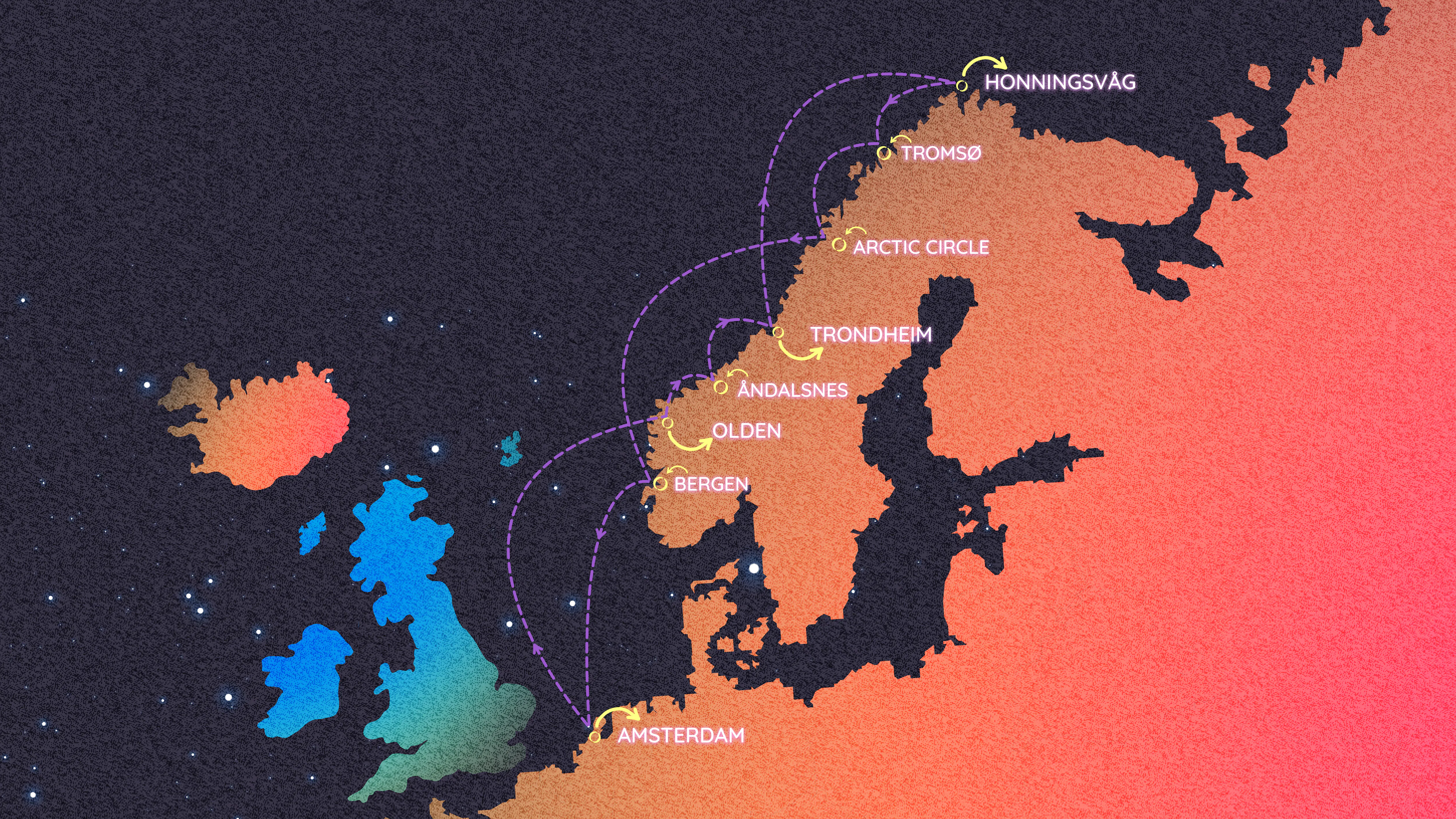 Map of Arctic Circle & Norwegian Fjords itinerary