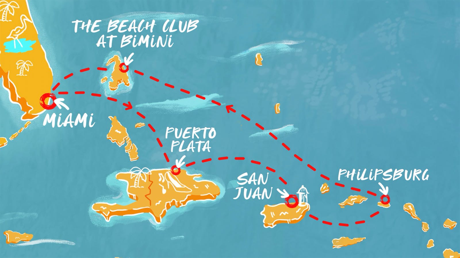 Map of Eastern Caribbean & Bimini Holiday itinerary