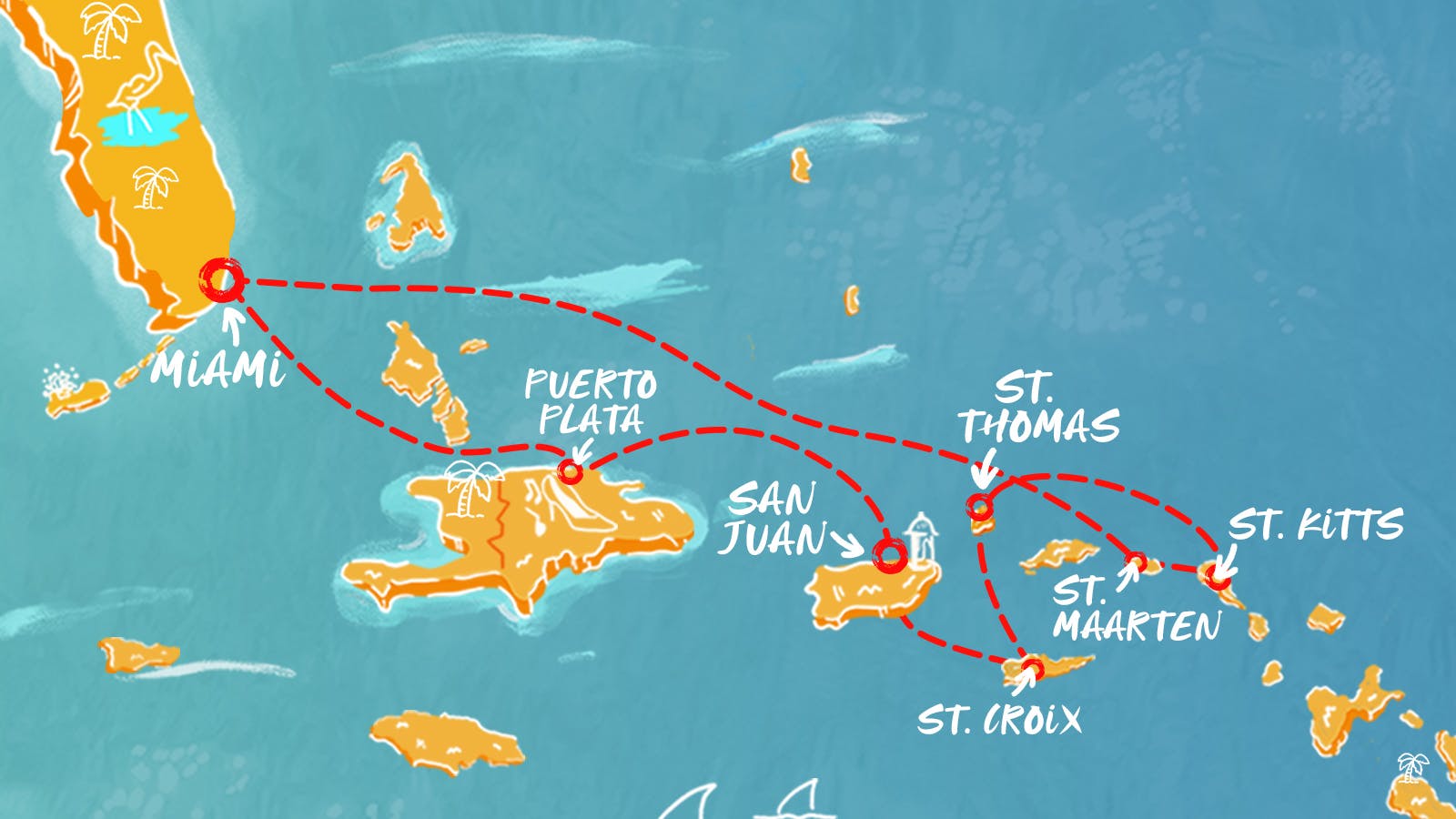 Map of Eastern Caribbean Cruise itinerary