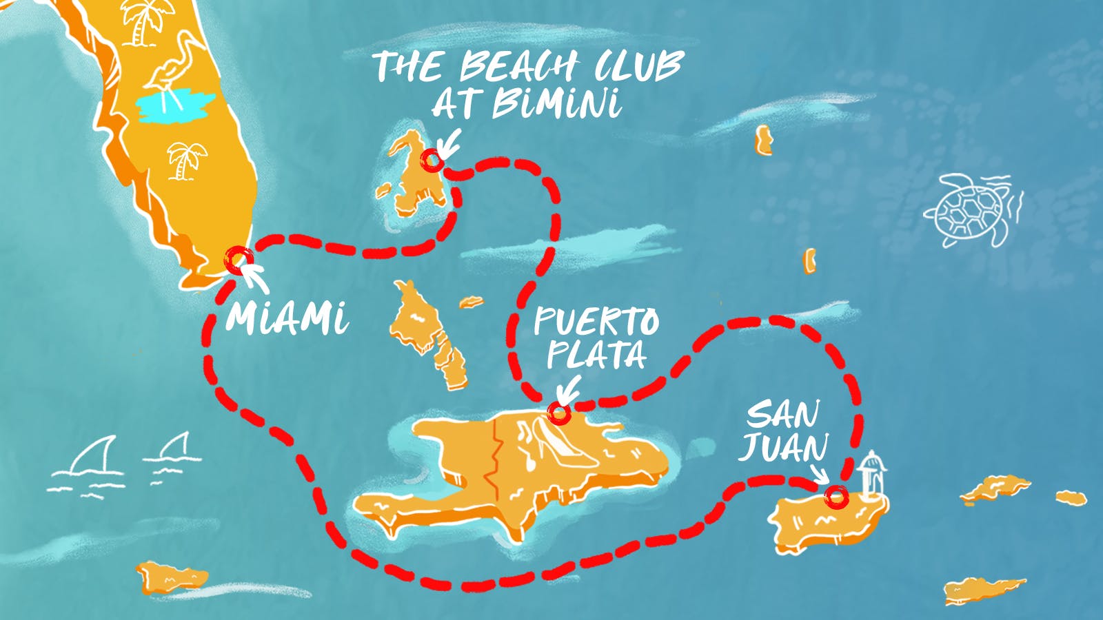 Map of PR, DR & Bimini: Valentine’s Voyage itinerary