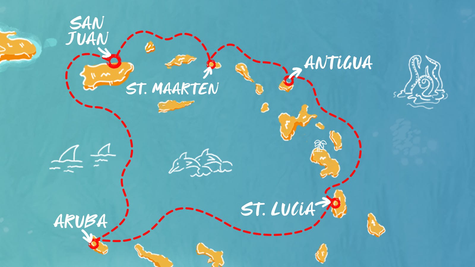 Map of Southern Caribbean & Aruban Nights itinerary